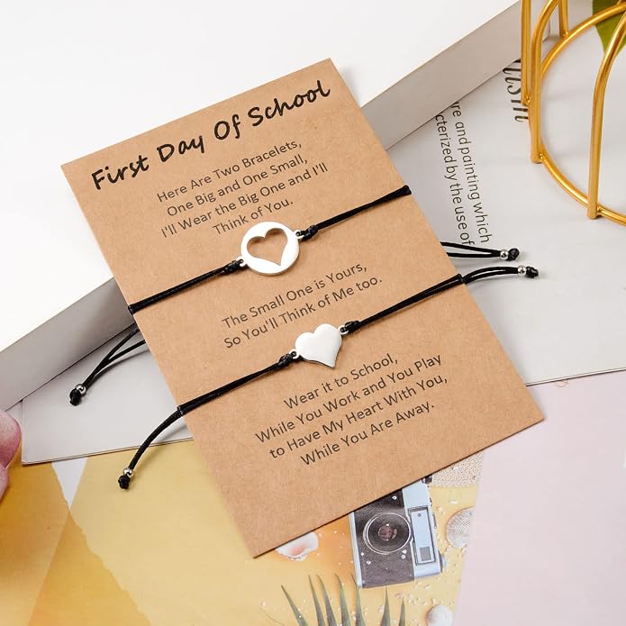 Back to School Gifts Mommy and Me Bracelet First Day of School Matching Wish Bracelets Set for Mother Daughter Son Women Teen Girls Boys Jewelry Gift
