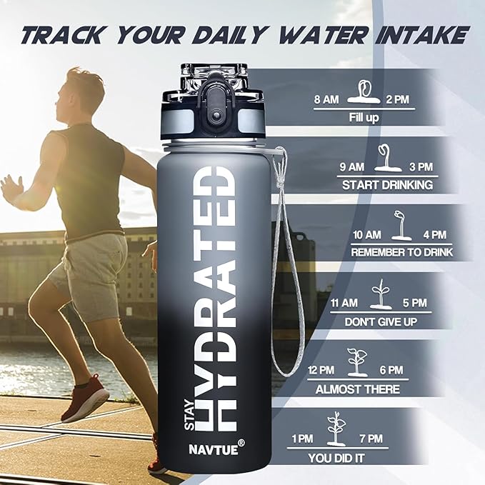 Water Bottle, 16.9 OZ Sports Water Bottles with Time Marker Wide Mouth, Motivational and Leakproof Drink Bottle, BPA Free Tritan with Carry Strap for Gym Fitness Outdoor(1 Bottle)