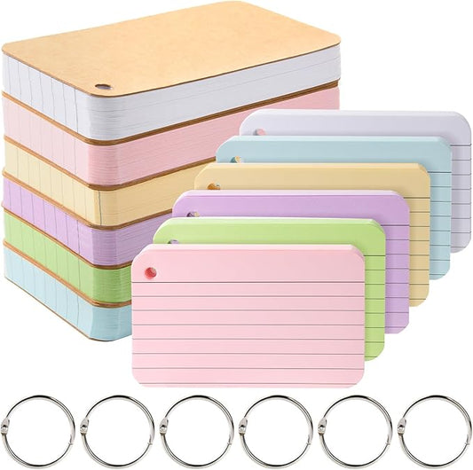zmybcpack 6 Pack Lined Index Cards 3 x 5 Inches, 600 Pcs Colored Ruled Index Flashcards Lined Flash Cards with Rings for Study, Office and Home