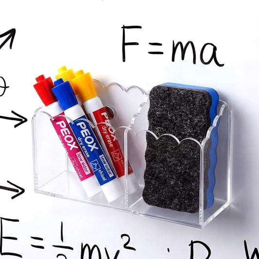Sabary Scalloped Acrylic Dry Erase Marker Holder Whiteboard Non Slip Magnet Coastal Style Pen Holder for Fridge Locker Organizer for Work Locker Desk Accessories Pencil Cup(5.9 x 2 x 3.5'')
