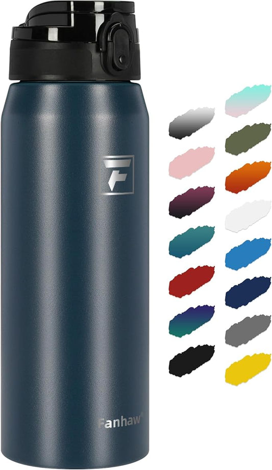 Fanhaw 24 oz Insulated Stainless Steel Water Bottle with Anti-Dust Chug Lid, Leakproof Vacuum Metal Everyday Use Bottle for Kids, Teens & Adults, Back to School Essentials (Navy Blue)