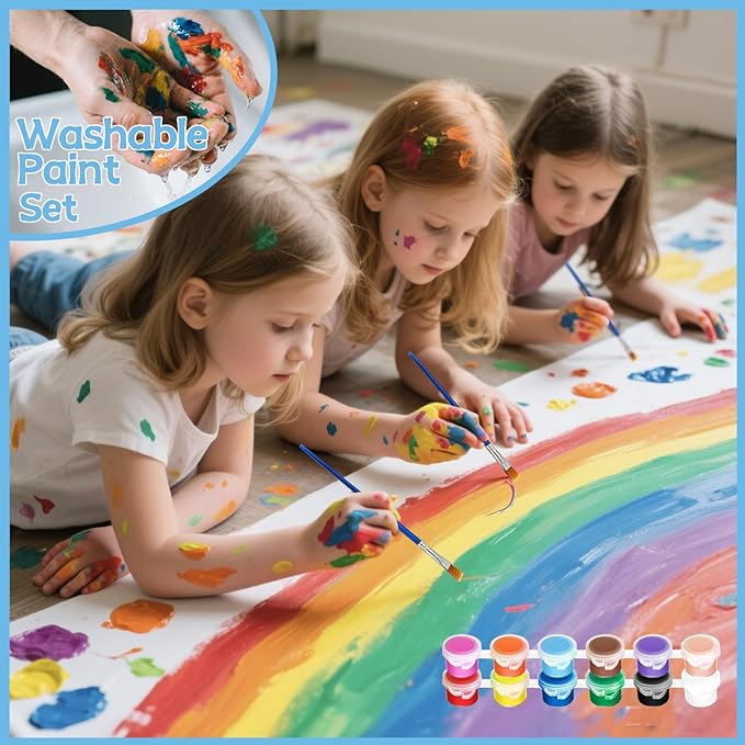 50 Pack Mini Acrylic Paint Set, 12 Colors Washable Paint Strips for Kids & Adults - Includes 100 Brushes, 600 PCS kids Paint Kits for Easter Eggs, Birthday, Classroom Party，school supplies