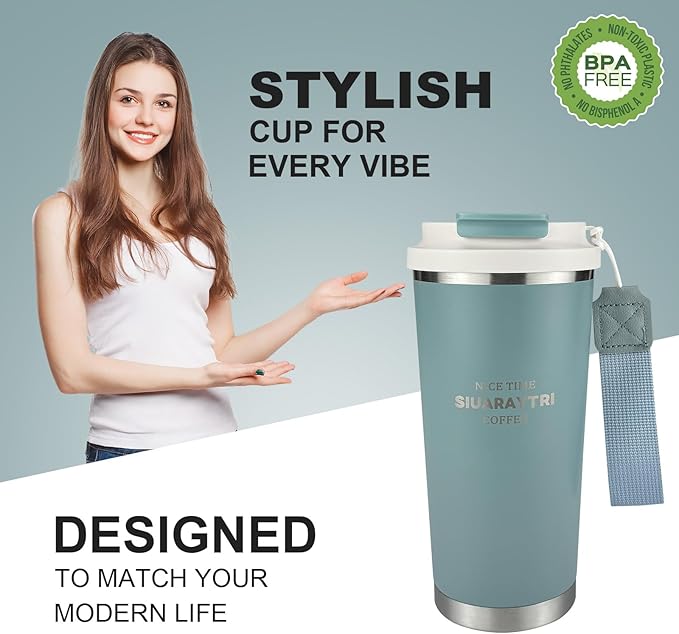 20oz Tumbler Stainless Steel Vacuum Insulated Coffee Travel Mug Reusable Iced Coffee Cup Hot Coffee Travel Mug with lid and straw Cupholder Friendly Leak-Proof BPA Free (Blue)