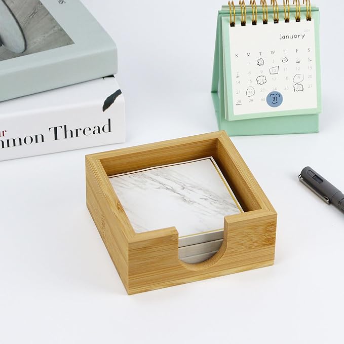MultiBey Bamboo Sticky Note Holder, Wood Post It Note Dispenser & Desk Organizer, Natural Wood Color Office Accessories for Home, School, Office