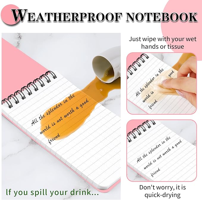 COIDEA Waterproof Notebook, 4 Pack Top-Spiral Pocket Notepad, 3" x 5" Weatherproof NotePad, All Weather Police Pocket Notebook Little Memo Steno Note Pads for Outdoor Office School Recording, Pink