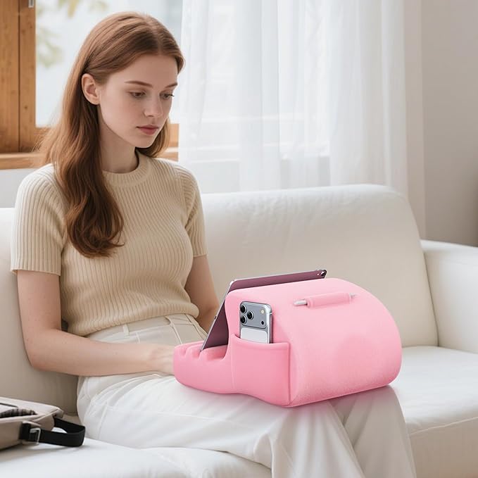 CreaDream Tablet Pillow Stand, Tablet Holder for Bed, Lap with 3 Viewing Angles, Pocket, Stylus Mount, Pillow Pad Compatible with 4-13" Tablets, iPad Pro 13 11 Air, Kindle, Galaxy Tab