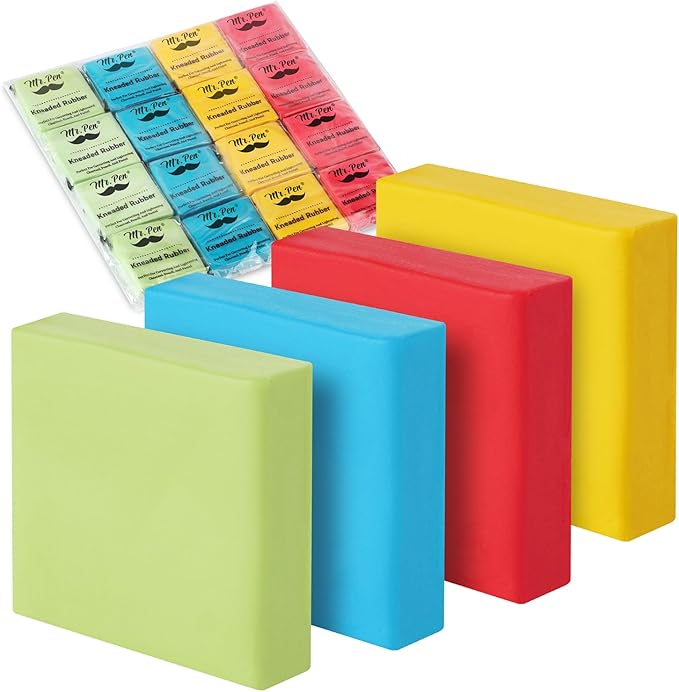 Mr. Pen- Kneaded Erasers, 1.37"x1.4", 16 Pack, Colorful, Soft Moldable Art Erasers for Charcoal, Graphite & Pastel Drawing, Precision Highlighting, Smudge Control, Easy Shaping for Artists & Students