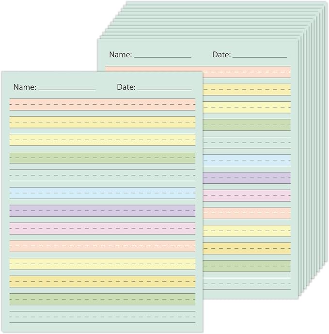 OBUSATT 50 Sheets Multi-Color Raised Line Paper Kindergarten Practice Tactile Writing Papers with 0.5inch Spacing Primary Handwriting Tablet for Kids Teachers Sensory with Line 8.5 x 11 Inch