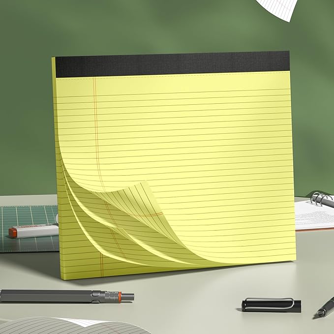 AILZFEI 3 Pack Yellow Legal Pads 11 x 9.5 College Ruled Yellow Paper Note Pad Narrow Ruled 30 Sheets Notepads Perforated Writing Pad Clear Print Horizontal Pads of Paper