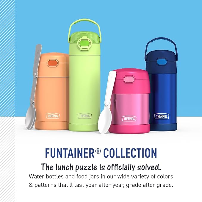 THERMOS FUNTAINER Water Bottle with Straw - 12 Ounce - Kids Stainless Steel Vacuum Insulated Water Bottle with Lid, Lime/Orange