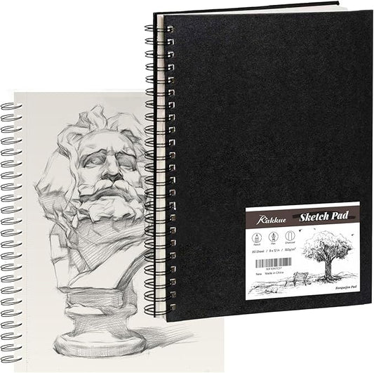 KAKKUE 9" x 12" Hardcover Sketch Book, 160gsm/80 Sheets Thick Sketch Paper Pad for Drawing & Illustration, Spiral Bound Mixed Media Art Sketchbook, Acid-Free Perforated for Artists, Beginners & Kids