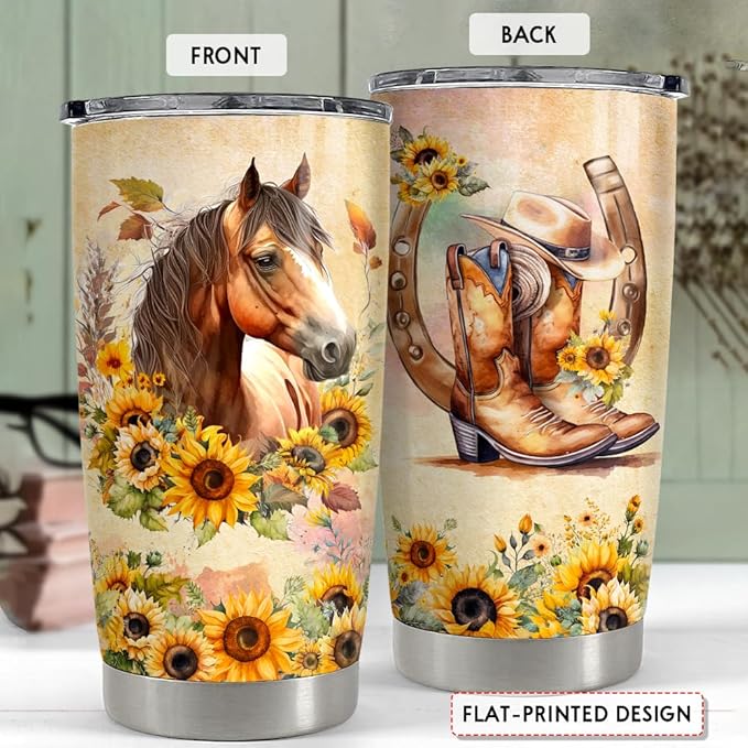Horse Tumbler 20oz Horses Gifts for Women Girl Stainless Steel Insulated Tumblers Coffee Travel Mug Cup Equestrian Gift for Birthday Christmas