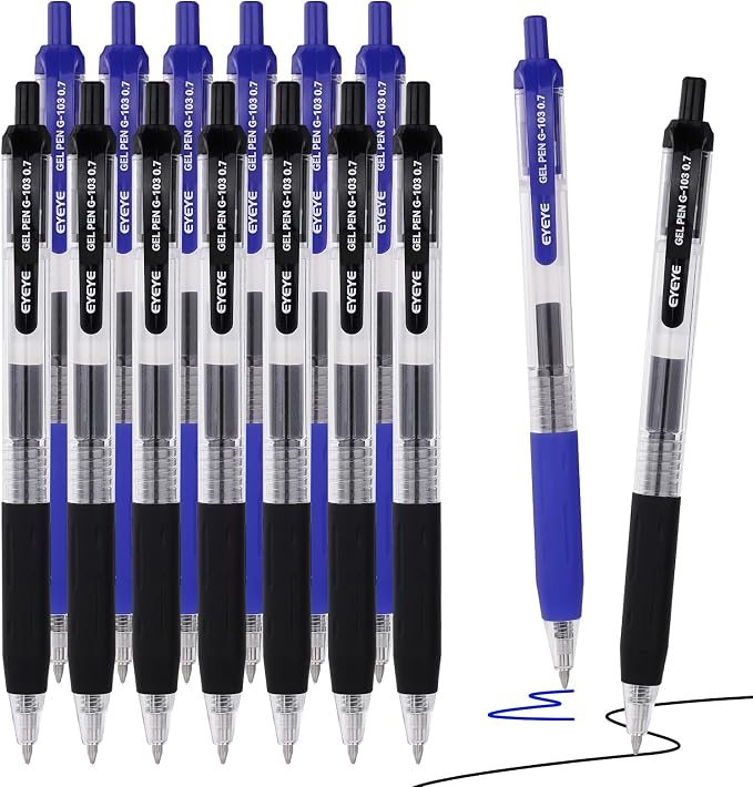 EYEYE G-103 Gel Pens 8 Black 7 Blue, Retractable, 0.7mm Medium Point | Quick Drying, Ballpoint Pen Fine Point Smooth Writing Pens for Office Supplies, Black to School