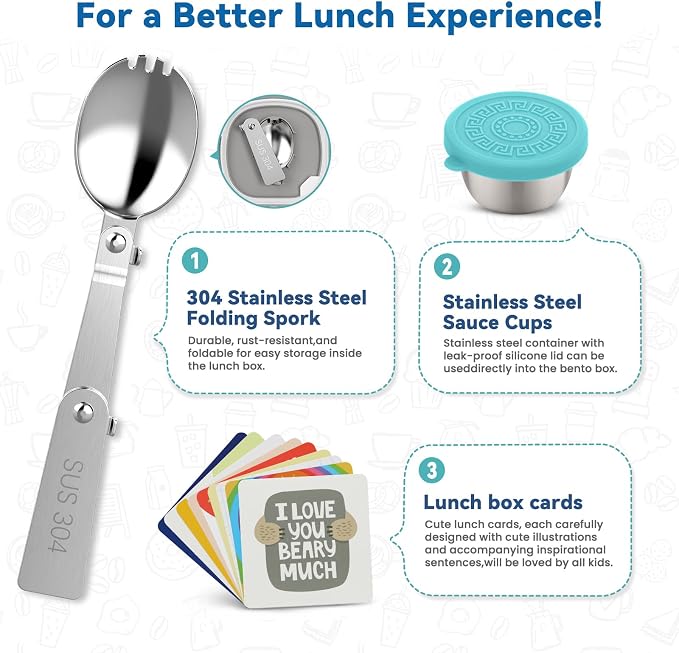 wiwens Kids Bento Lunch Box with Soup Thermo Food Lunch Container for Kid | 4 Compartment Leak-Proof Kids Lunch Box,9oz Stainless Steel Insulated Hot Food Jar,for Boys Girls Toddler to School Travel
