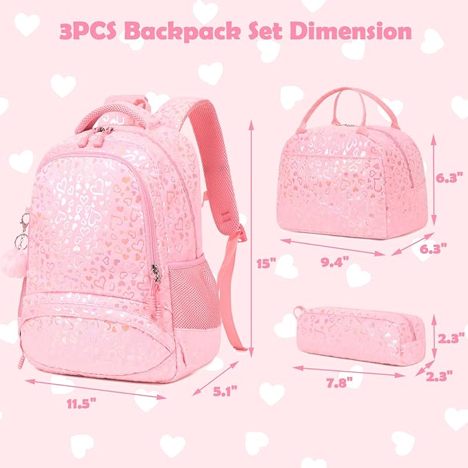 Kimwadalh School Backpack for Girls, Backpack with Lunch Box Pencil Case for Preschool Elementary High School Girls Boys