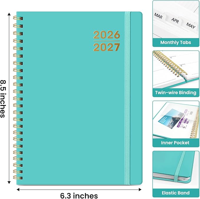 Planner 2026-2027 for Women & Men, Academic Monthly and Weekly Calendar Planner, Jul 2026 - Jun 2027, A5 (6.3" x 8.5"), Teacher Student Planning Book with Tabs, Ideal for Office School Supplies - Aquamarine