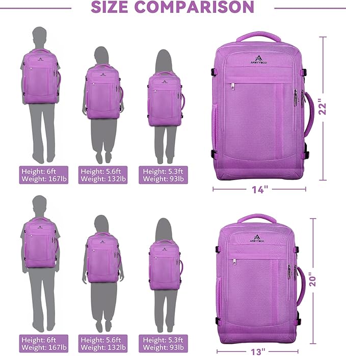 AREYTECO 60L Carry On Backpack, Extra Large Laptop Backpack, Big Capacity Travel Backpack for Women, Expandable Water Resistant Bag Anti-Theft Business Daypack Fit 18 Inch Laptop,Purple
