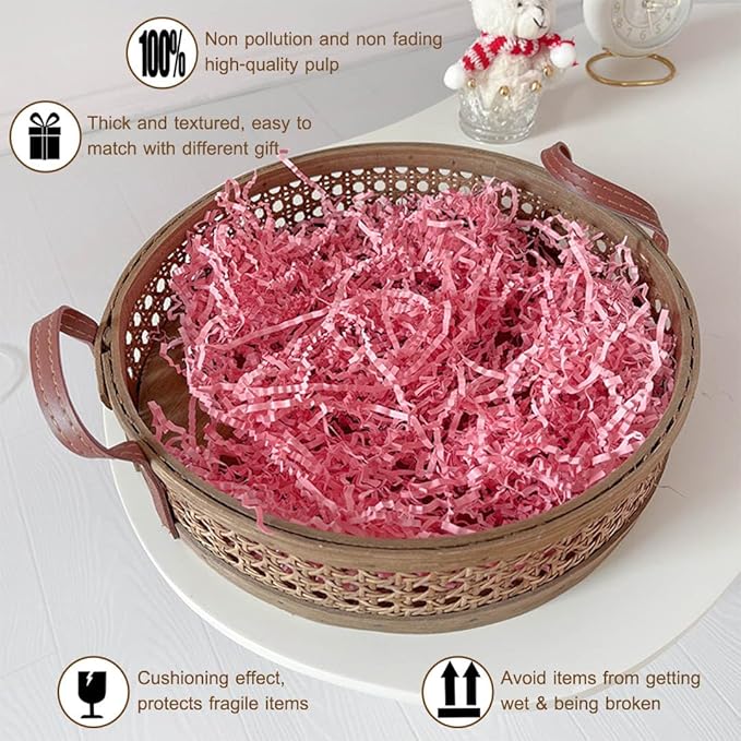 LYARCHTE Crinkle Paper Filler 5.2 oz, Crinkle Cut Paper Shred Filler Shredded TissueRaffia Grass Paper for Gift Basket Packing Bag Filler (Pink)