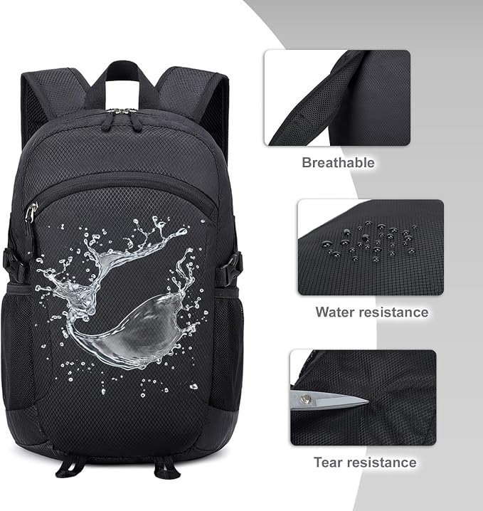 Lightweight Hiking Backpack 30L Packable Foldable Daypack Collapsible Travel Bag Water-Resistant for Women Men (Black)