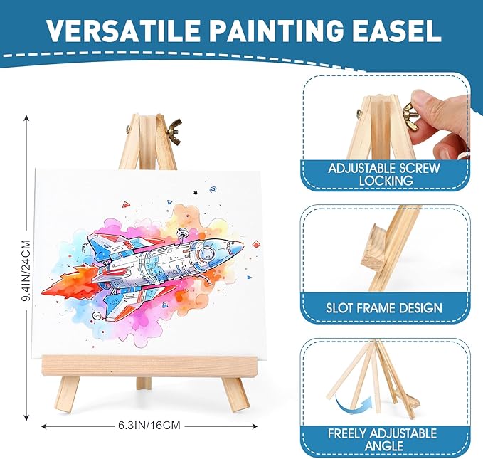 ESRICH 52PCS Acrylic Paint Canvas Set, Acrylic Painting Kit with 2 Set of 12 Colors Acrylics Paint,Paint Brushes,Canvas, Wooden Easels, Art Plates, Art Painting Supplies for Kids Adults Beginners