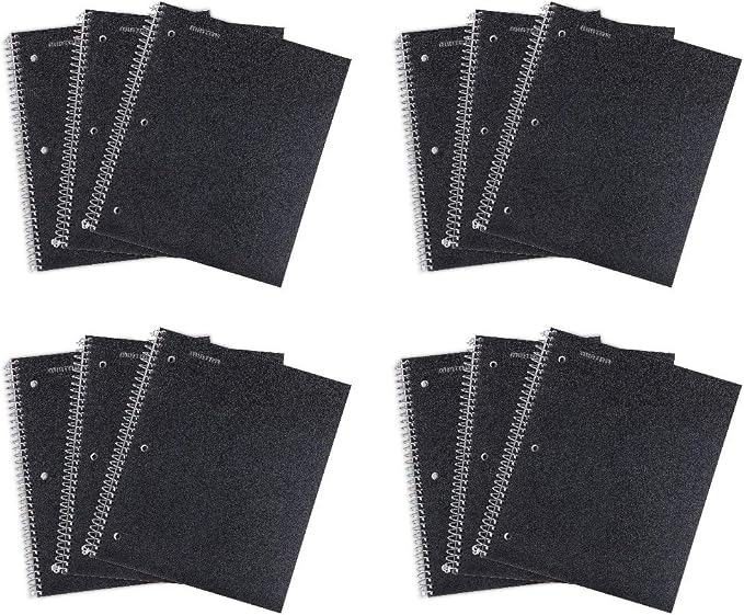 Mintra Office Durable Spiral Notebooks, 1 Subject, (Black, College Ruled 12pk), 100 Sheets, Poly Pocket, Moisture Resistant Cover, School, Office, Business, Professional