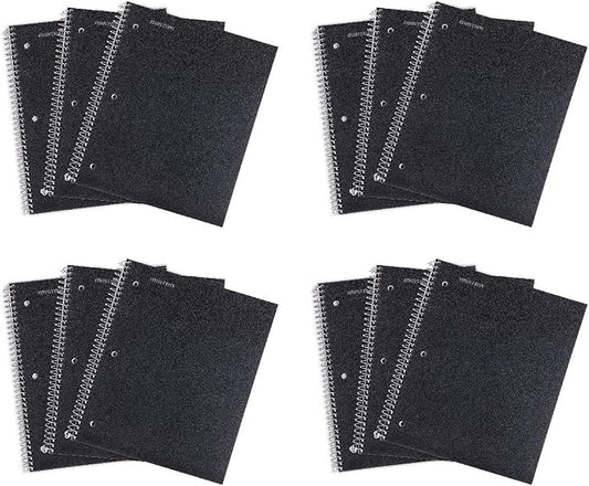Mintra Office Durable Spiral Notebooks, 1 Subject, (Black, College Ruled 12pk), 100 Sheets, Poly Pocket, Moisture Resistant Cover, School, Office, Business, Professional