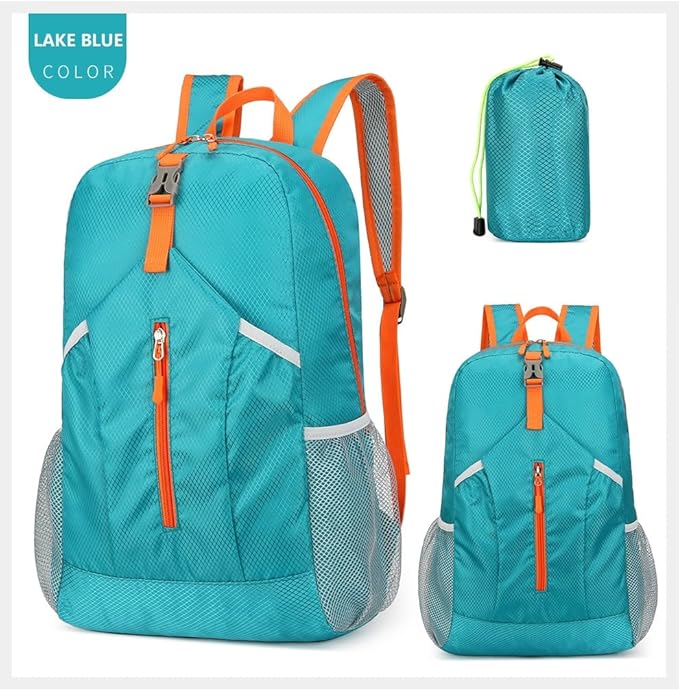 levayhill 25L Foldable Hiking Backpack Lightweight Packable Basic-Daypack Collapsible Bag Water-Resistant Travel Men Women Camping Cycling Outdoor (Lake Blue)