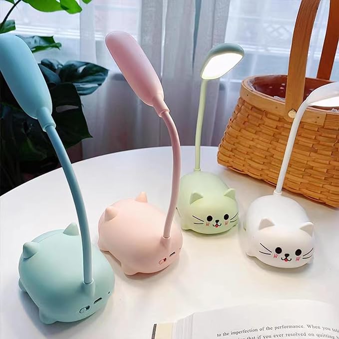 Neioaas LED Desk Lamp for Kids, Cute Cat Lamp USB Rechargeable Reading Light,Portable LED Table Light, Flexible Gooseneck Eye-Care Cartoons Small Desk Lamp Girls Gifts(Pink)