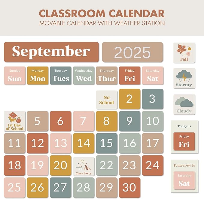 The Ultimate Classroom Calendar Pocket Chart for Kids - Beautiful Calendar with Educational Cards for Easy Learning - Fun Boho Classroom/Teacher Must Have Supplies That Fits Nicely w/Any School Decor