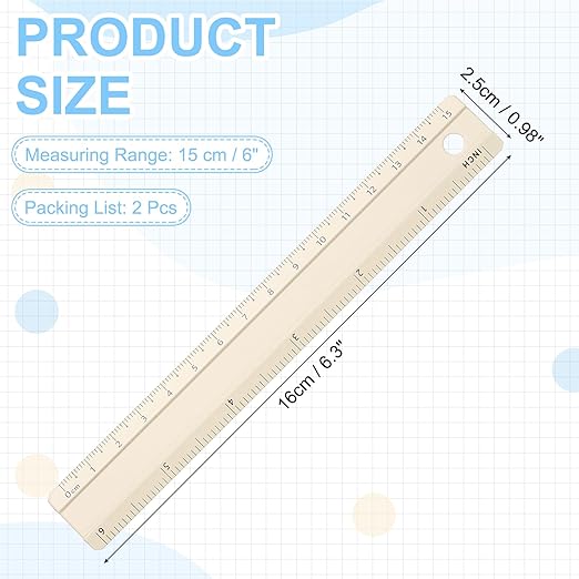 PATIKIL Metal Ruler 6 Inch/15cm, 2 Pcs Aluminum Straight Edge Ruler, Dual Scale Measuring Tool with Inch/Centimeter Scales & Hole for Math Office Drawing Engineering Home, Yellow