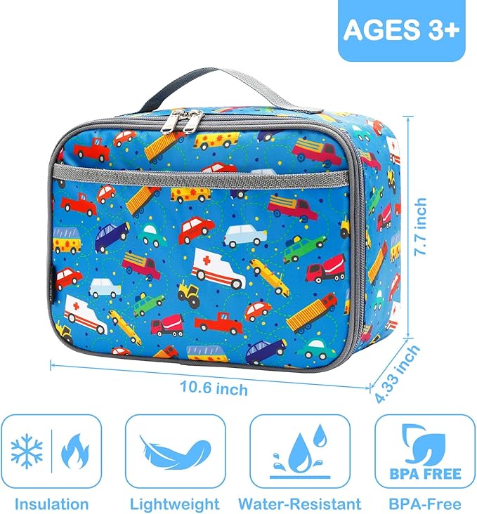 FlowFly Kids Lunch box Insulated Soft Bag Mini Cooler Back to School Thermal Meal Tote Kit for Girls, Boys, Car