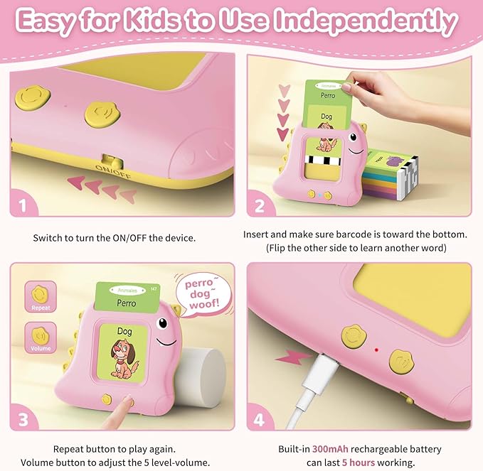 Alotwan Girls Toys Spanish Talking Flash Cards - Toddler Montessori Toys for Age 2-4, Bilingual Español Speech Therapy, 224 Words Preschool Learning Activity, Gifts for Little Girls 2 3 4 5 Years Old