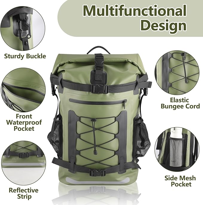 Pimoys Waterproof Backpack, 40L Heavy Duty Dry Bag Backpack, Roll-Top Hiking Travel Backpack, Heavy Duty Floating Waterproof Bag for Kayaking, Hiking, Rafting, Camping, Boating- Men/Women