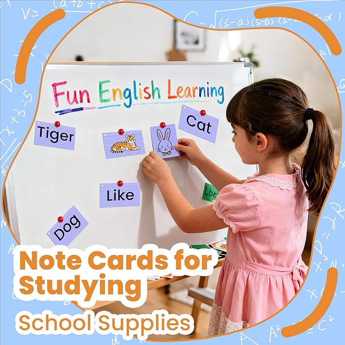 300 Count Purple Index Cards 3x5 Inch with Ring, Heavy Weight Flash Cards, Note Taking Supplies, Portable Note Cards, Study Flashcards for Students & Teachers, Office Home School Study Supplies