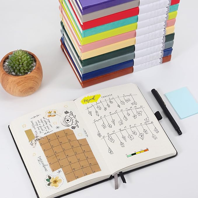 Bullet Dotted Journal Notebook - A5 Dot Grid Notebook with 280 Pages,100gsm Thick Dotted Paper,Leather Hardcover Dotted Journal for Women Men,5.75'' × 8.38''-Brown