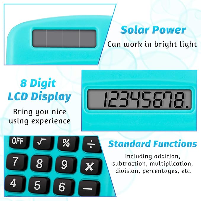 Weewooday 12 Pieces Small Basic Calculator 8 Digit Solar Battery Dual Power Mini Pocket Calculator for Kids Students Classroom Desktop Home Office, 6 Colors