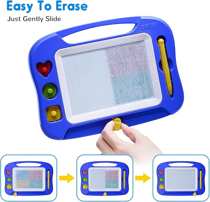 SGILE Toddler Toys for Kids, Magnetic Drawing Board for Birthday Gift, Toys for 1 2 3 Year Old Girls Boys, Etch & Sketch Pad with 3 Stamps, Learning and Educational, Standard 9.8" x 7.1", Blue