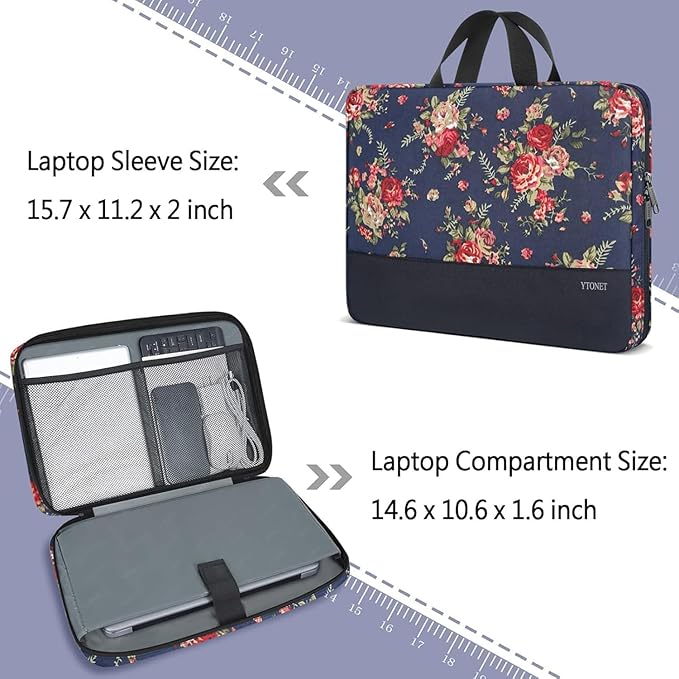 Ytonet Laptop Sleeve Case 15.6 inch Protective Laptop Cover with Handle TSA Water Resistant Computer Carrying Case Compatible with HP, Dell, Lenovo, Asus Notebook, Gift for Women, Rose Pattern | Protective Laptop Cover