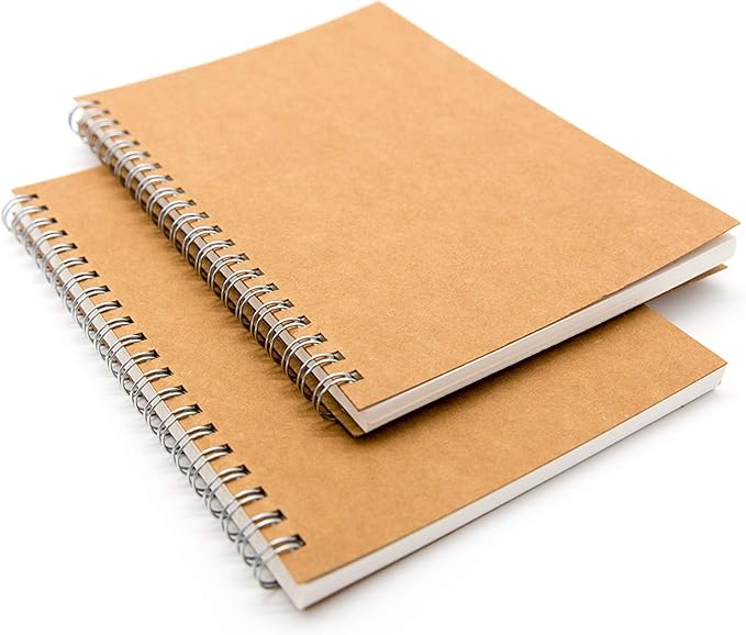 DSTELIN Blank Spiral Notebook, 6-Pack, Soft Cover, Sketch Book, 100 Pages / 50 Sheets, 7.5 inch x 5.1 inch, 100GSM, (Brown)