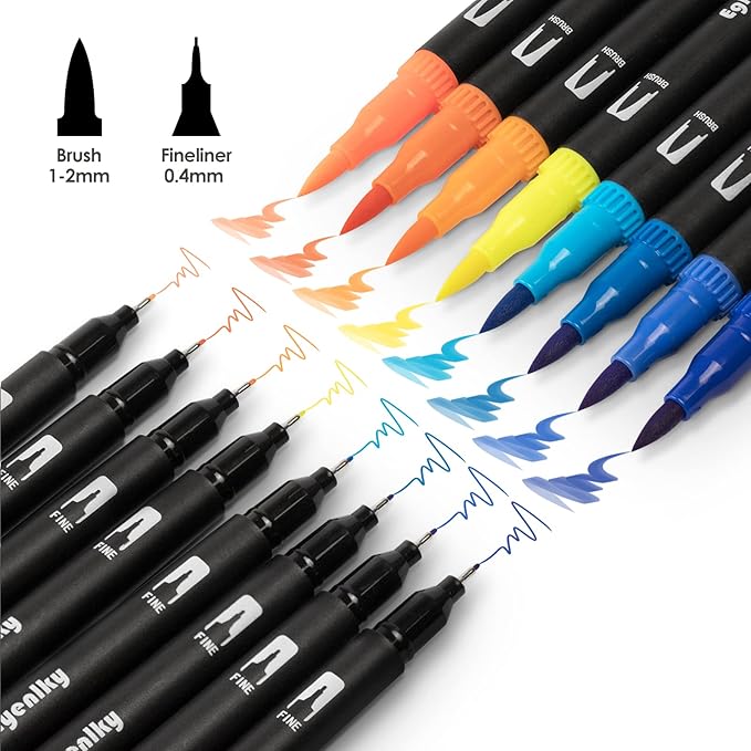 Eglyenlky Dual Brush Pens, Markers Adult Coloring Book,100 Colors Art Pens with Fine Point Markers and Brush Tip for Adult Kids Drawing (Black Set)