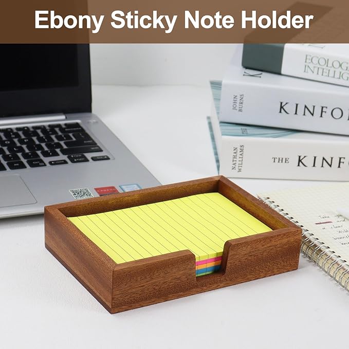 MultiBey Sapele Wood 4x6 Inch Sticky Note Holder, Wooden Notepad Dispenser and Desktop Organizer for Office, School, Home Supplies