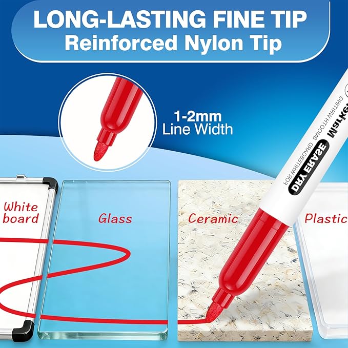 SFAIH Fine Tip Dry Erase Markers - 24 Pack Red Whiteboard Erasable Markers Bulk, For Highlighting, Corrections - High-Visibility Pens for Teachers, Editors & Project Teams, Non-Toxic Easy Clean