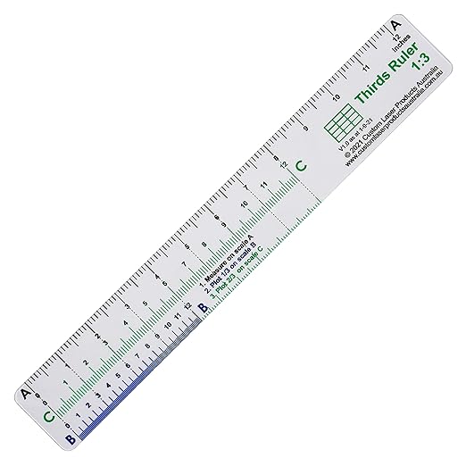 12" No-Math Rule of Thirds Ruler — Flexible Clear PETG | Proportional Division Without Arithmetic | Drawing, Drafting and Layout | Made in Australia