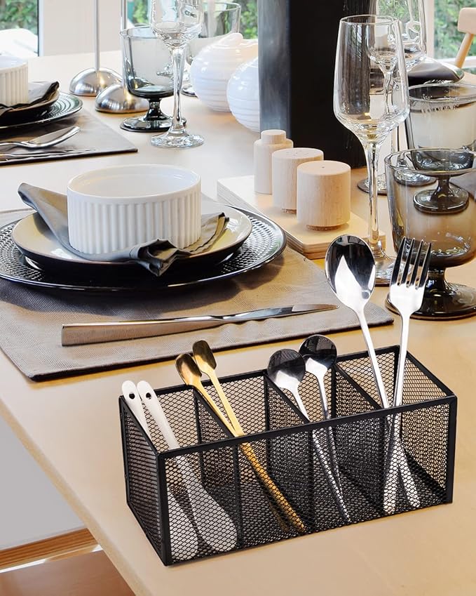 QYH Pencil Holder 4 Compartments,Metal Mesh Pen Storage Pencil Cup Makeup Brush Holder for Office Desk Accessories