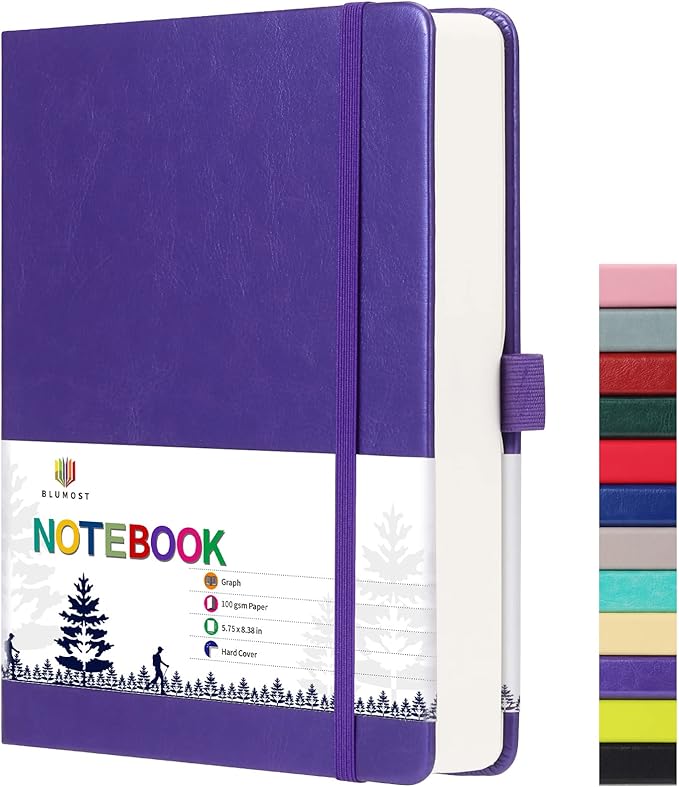 Graph Paper Notebook with 280 Pages,A5 Grid Paper Notebook/Journal,100gsm Thick Graph Leather Journal for Math Science Students,5.75'' × 8.38''-Purple