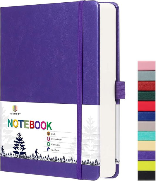 Graph Paper Notebook with 280 Pages,A5 Grid Paper Notebook/Journal,100gsm Thick Graph Leather Journal for Math Science Students,5.75'' × 8.38''-Purple
