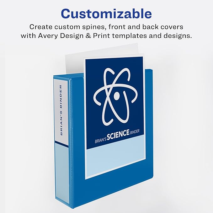 Avery Heavy-Duty View 3 Ring Binder, 1.5" One Touch Slant Rings, Holds 8.5" x 11" Paper, 1 Light Blue Binder (05401)