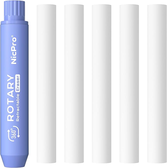 Nicpro 5+1 Pack Rotary Retractable Erasers, Soft TPE Rubber Twist - Purple