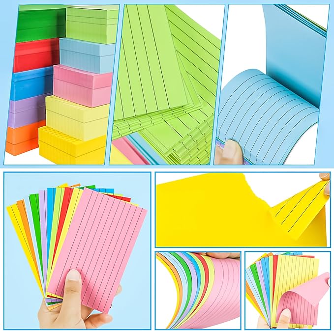 180Pcs Colored Index Cards 4x6 Inch Flash Cards with Lines Note Card Flashcards, Colorful Ruled Card Pad Index Note Books 4 x 6 Notecards for Studying School Supply College Office