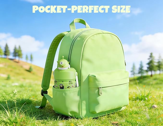 POWCAN 12 oz Insulated Water Bottle for School: 2-in-1 Straw Spout Lid with Soft Animal Head, BPA-Free, Leakproof, Keep Cold 24H, Easy Carry, Stainless Steel Cup for Boys, Girls, Kids (Alien Party)